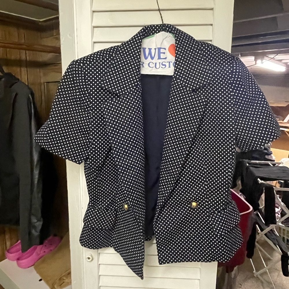 Vintage 90s ports international blue & White Polka Dot short sleeved blazer